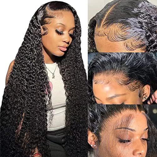 Jenniferita 13x6 Deep Wave Lace Front Wigs Human Hair 24inch Deep Wave Frontal Wigs For Women With Baby Hair HD Transparent Curly Lace Front Wig Human Hair 150% Density Brazilian Virgin Glueless Wigs Human Hair Natural Hairline