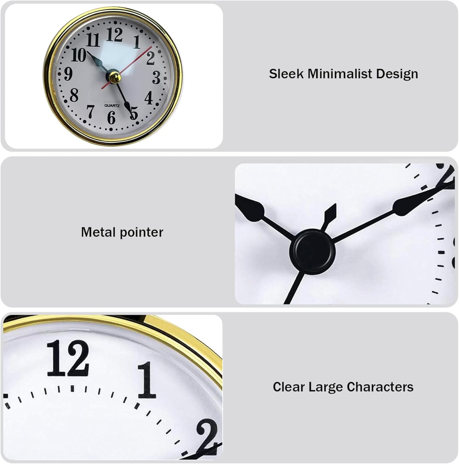 2.56 Inch (65mm) Quartz Clock Movement Replacement Watch Insert, Modern Silent Round Table Mechanism for Living Room, DIY Home Office