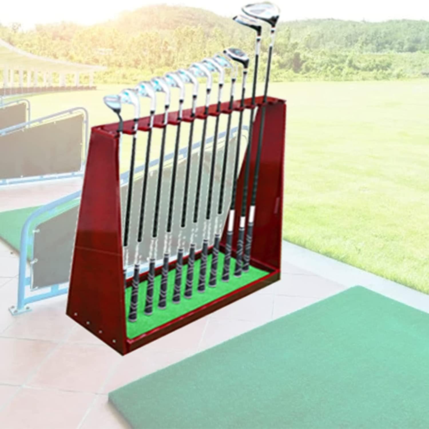 Large Golf Club Rack Display Wood, Floor Stand Golf Putter Rack, Golf Clubs Shelf Organizer Equipment Storage, Hold 13 Clubs, Outside/Inside/Garage