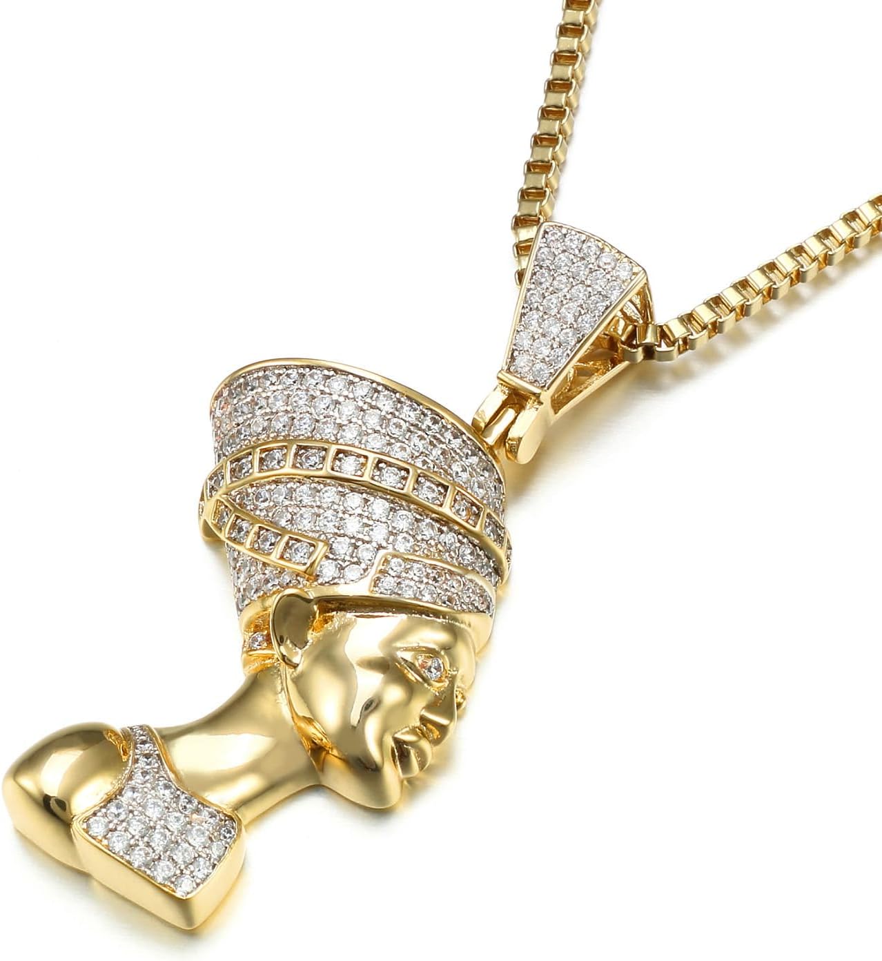 Necklace for Women 18K Gold Plated Egyptian Pharaoh Nefertiti Cubic Zirconia Pendant Necklace Fashion Jewelry for Women