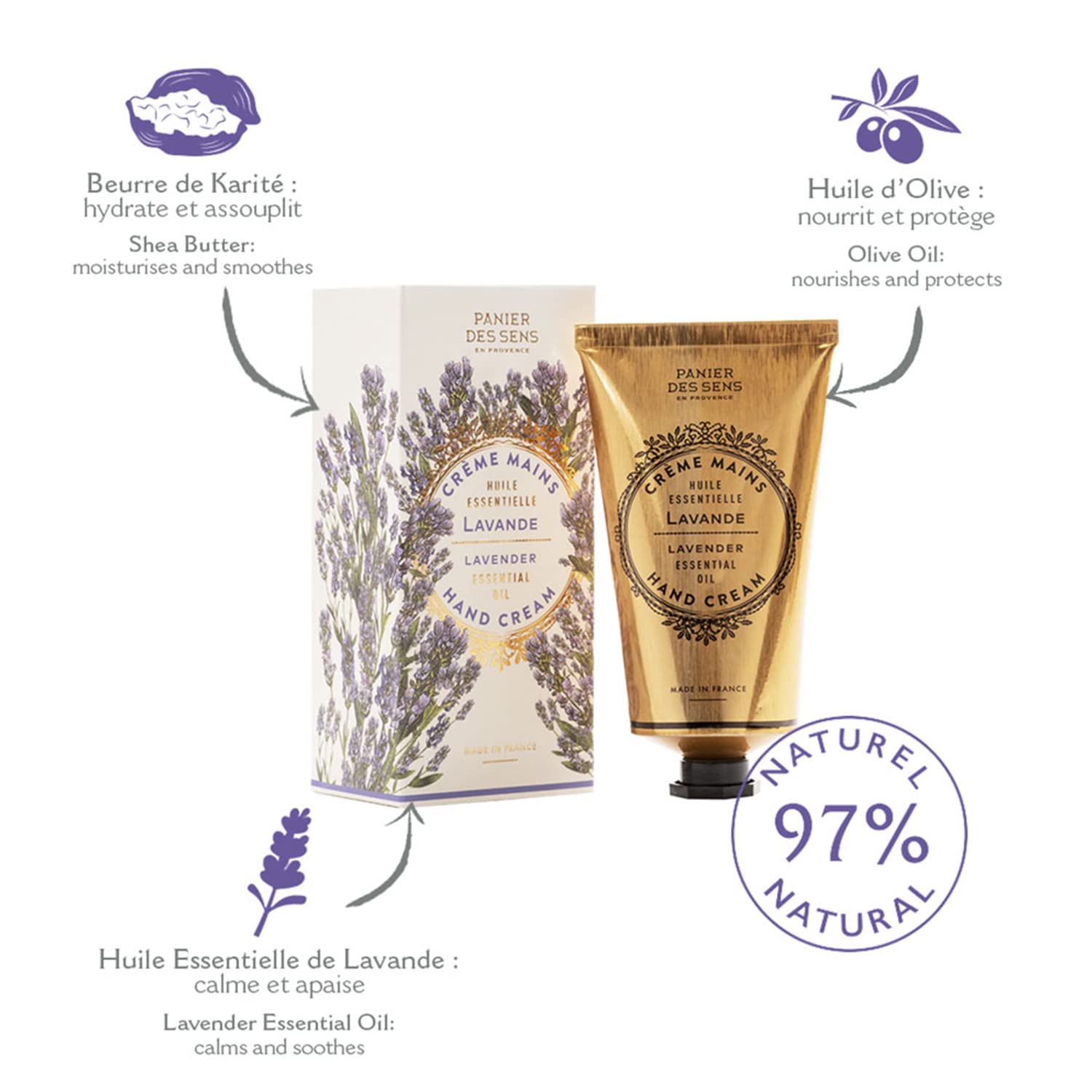 Hand Cream for Dry Cracked Hands and Skin – Lavender + Provence + Orange Blossom Hand Lotions - With Shea Butter and Olive Oil - Hand Care Made in France 96% Natural Ingredients - 2.5floz - Image 2