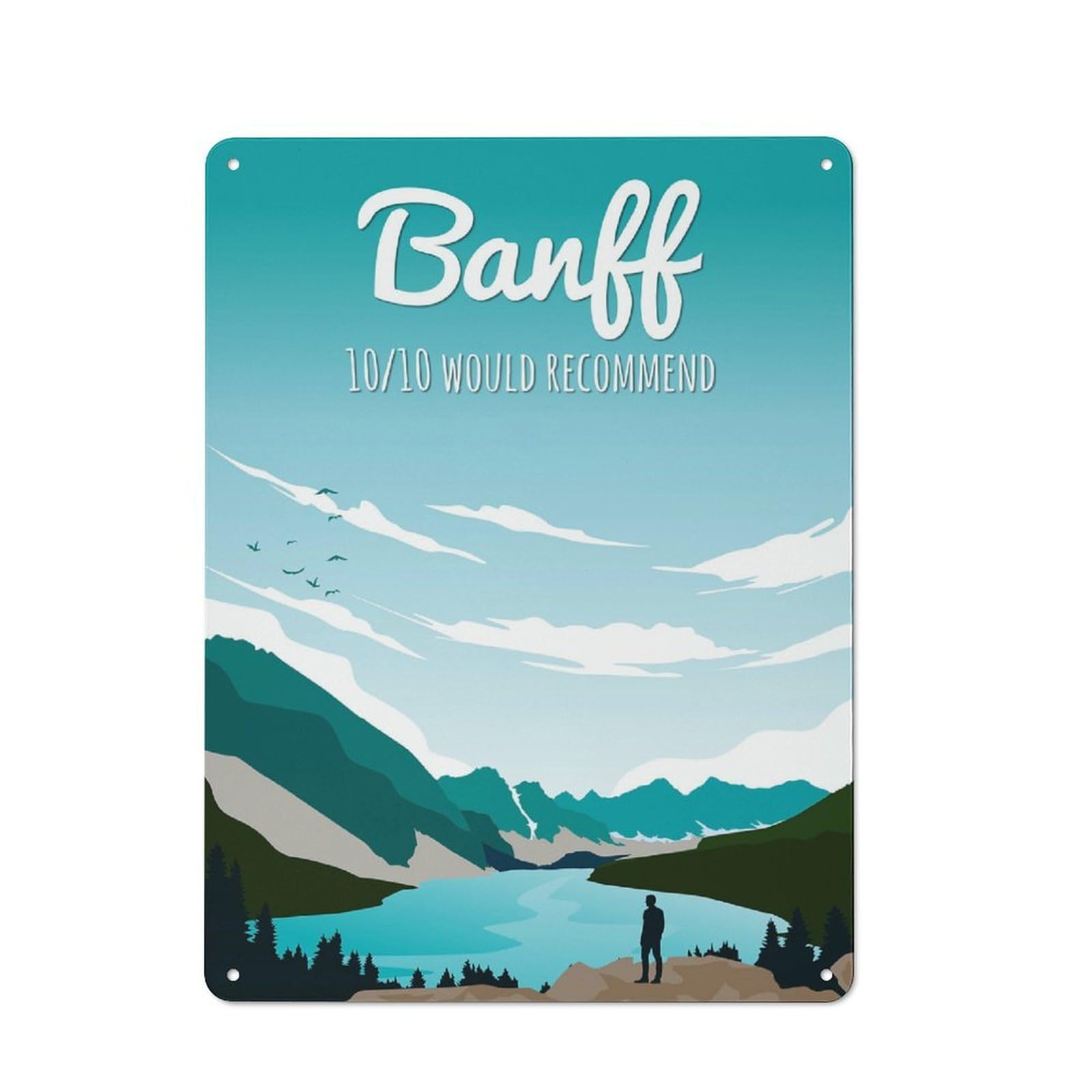 Junmoney Style-15 Metal Wall Plaque With Banff Canada Travel Design 40X30cm, Simple Retro Studio Wall Plaque For Hobby Room, Office, Lounge Or Living Room