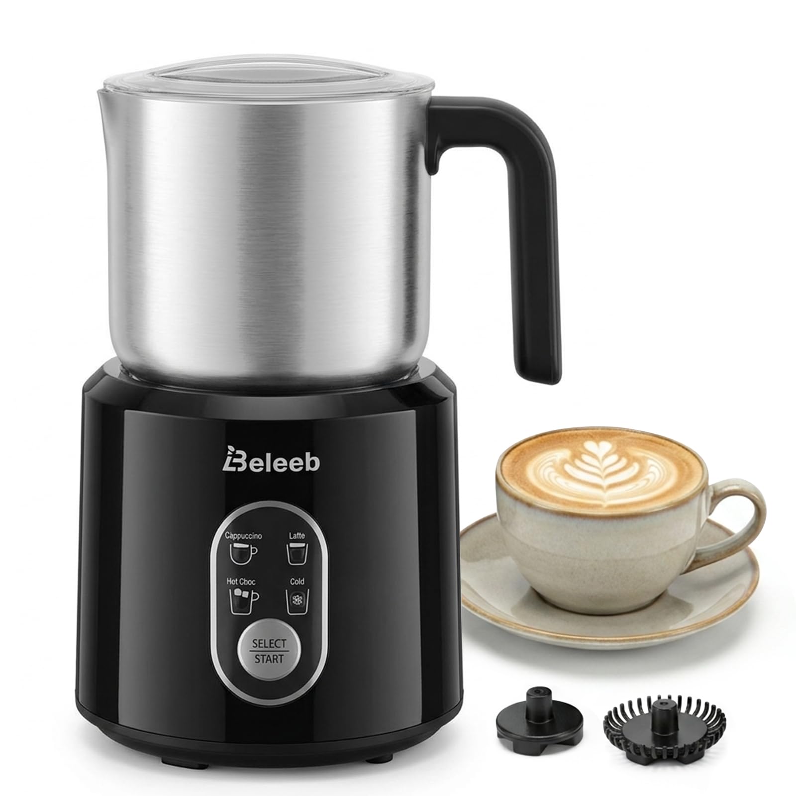Beleeb Milk Frother, 4-in-1 Automatic Cold & Hot Electric Milk Frother and Steamer, 11.8oz/350ml Stainless Steel Milk Warmer, Quick and Easy for Effortlessly Making Cappuccino, Latte, Dishwasher Safe