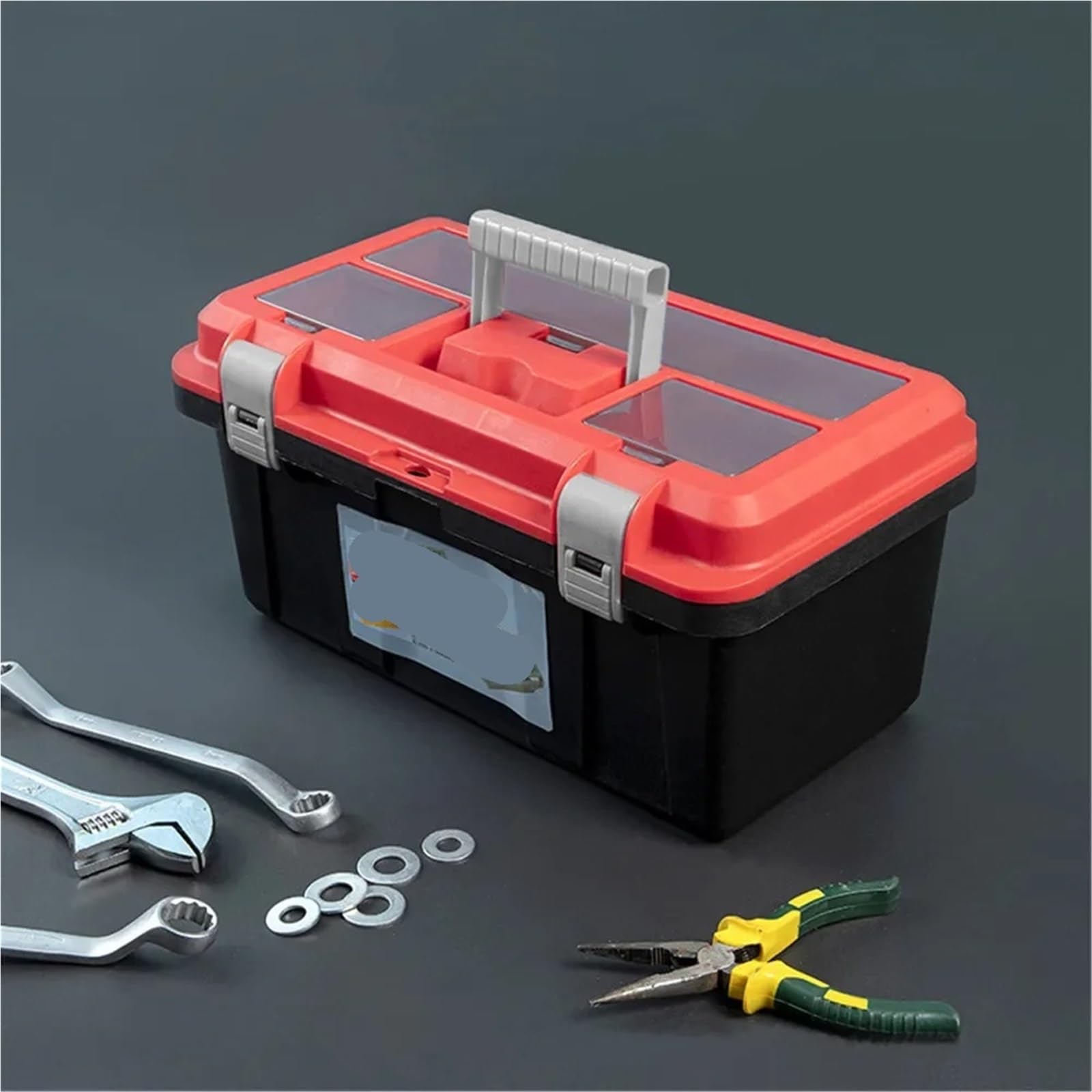 Portautensili, cassetta portautensili per piccoli Organizzatore di divisori for coperchio di cassetta degli attrezzi a 2 lati(Red Black,38x22x19cm)
