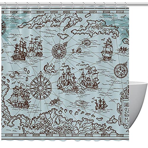Rideau de douche carte pirate imperméable pour éviter les éclaboussures - 2