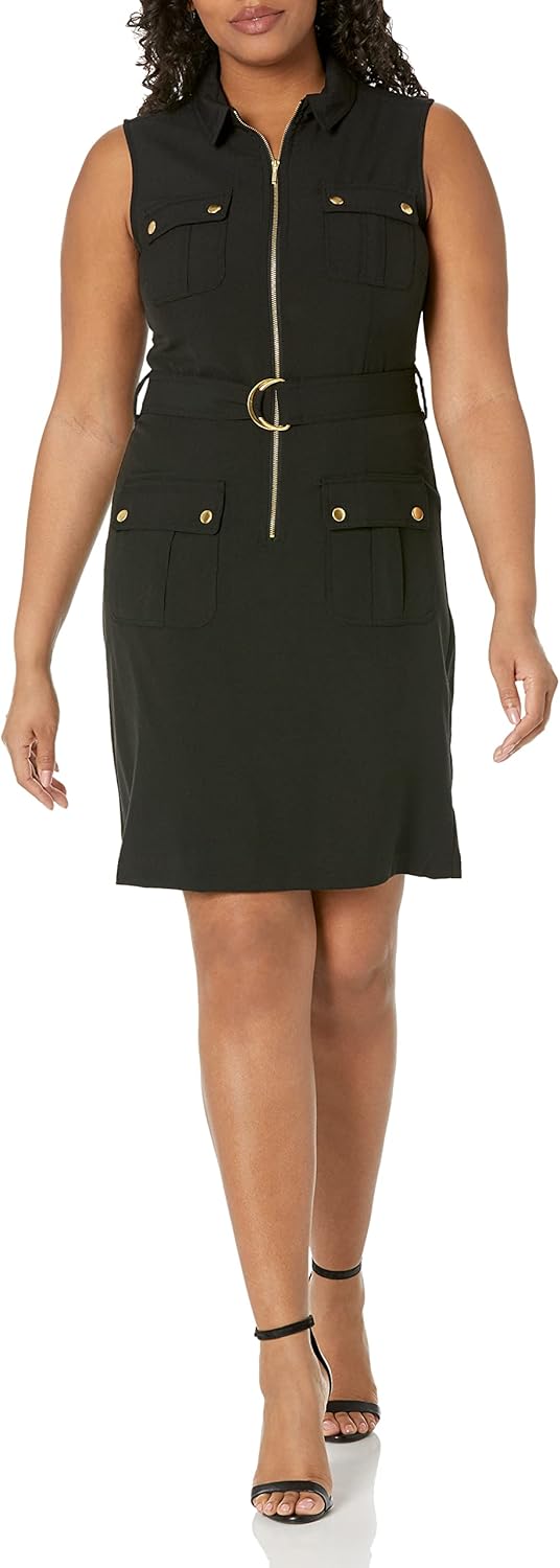 Sharagano Women's Sleeveless Shirt Dress with Front Pockets