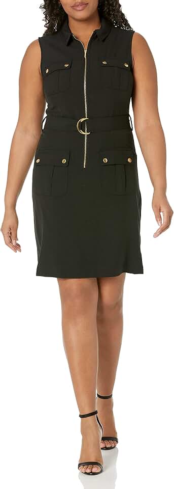 Sharagano Women's Sleeveless V-Neck Sheath Dress With Grommet Detail