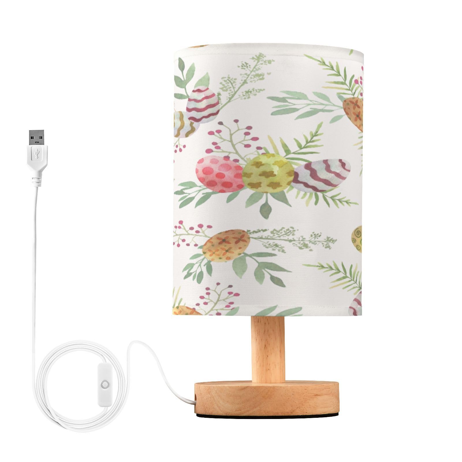 SDMKA Colorful Easter Eggs Bedside Table Lamp for Bedroom, Minimalist Nightstand Lamp with Round Fabric Shade for Living Room, Office, No Bulb Required