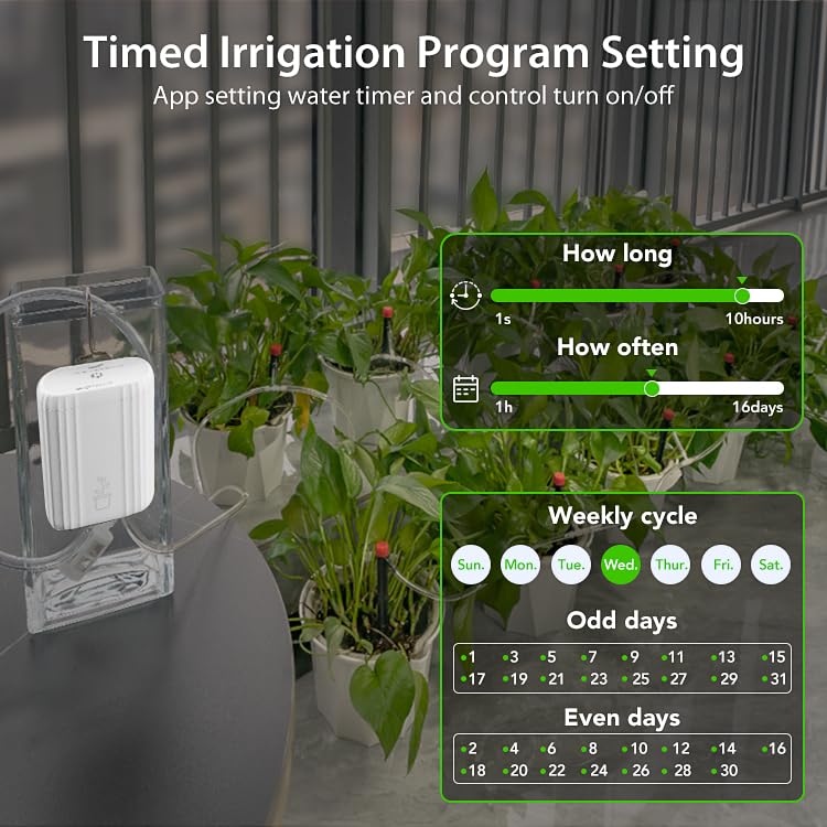 WiFi&Bluetooth Smart Drip Irrigation Kit, DIY Automatic Plant Waterer, for 10 Potted Plants, Water Shortage Alert,Remote Control.