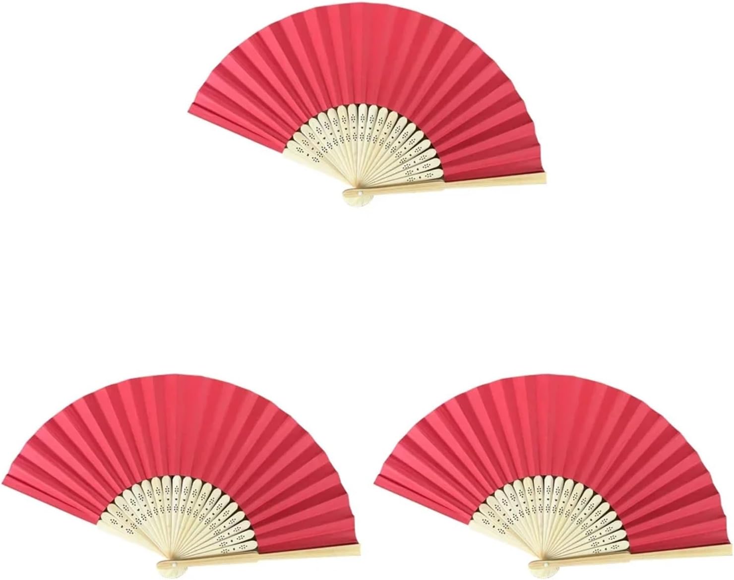Hand Fan Paper Pocket Folding Solid Color Guest Fans DIY Gift Wedding Birthday Summer Party(3PCS Bright Red)