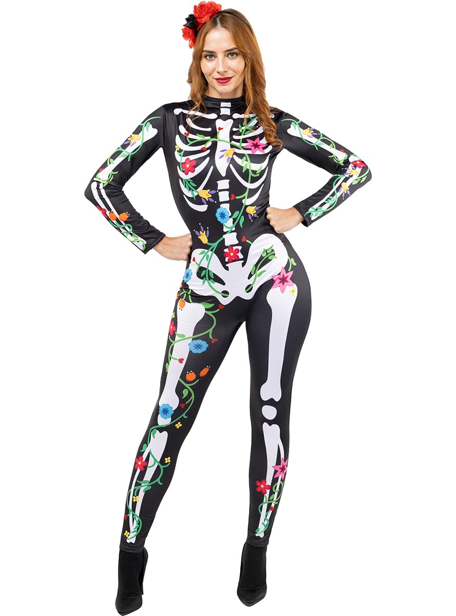 Funidelia | Disfraz de Catrina esqueleto Día de los Muertos para mujer Calavera mexicana & Halloween - Disfraz para adultos y divertidos accesorios para Fiestas, Carnaval y Halloween - Talla M