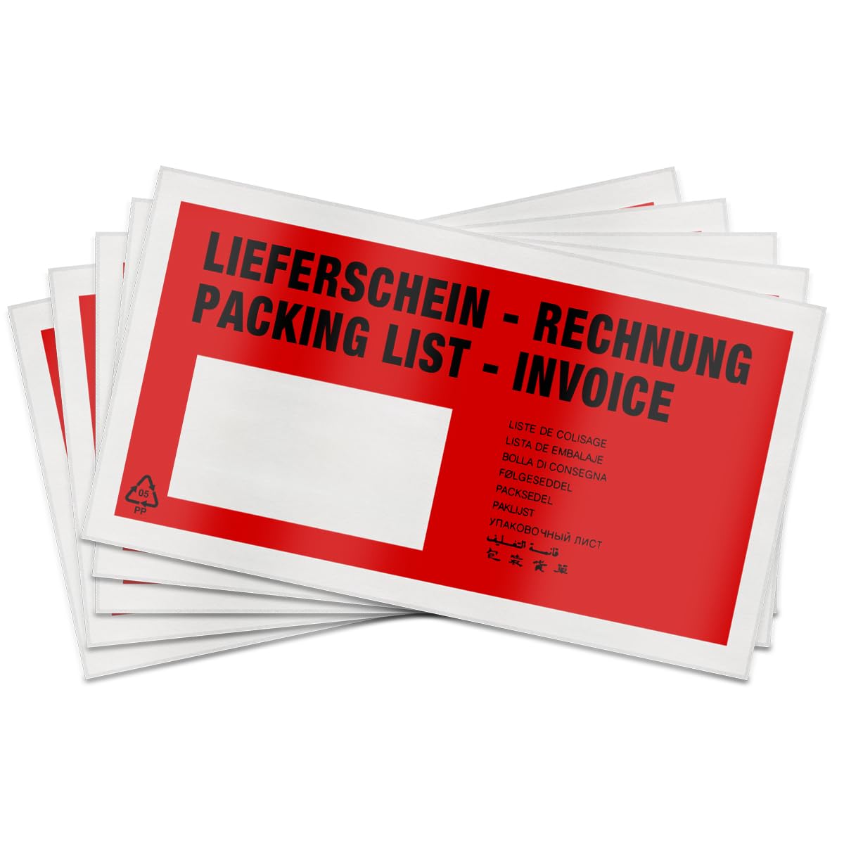 verpacking Buste adesive portadocumenti rosse | formato DIN lungo | con stampa multilingue | per documenti di trasporto e fatture | 4000 unità