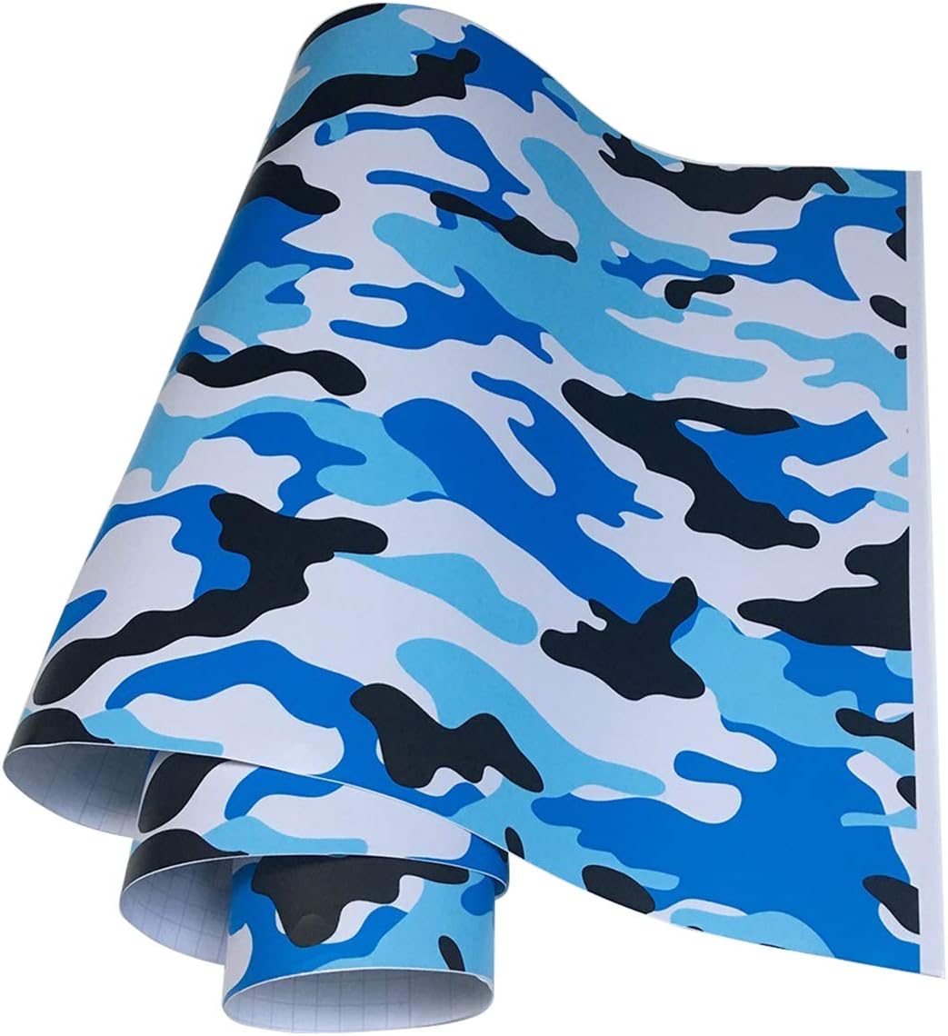 Light Blue Camo Vinyl Wrap Car Camouflage Vinyl Film Air Release Vehicle Sticker Matte Car Vinyl Wrapping for Car Bike Laptop Boat Motorcycle, 10x100cm