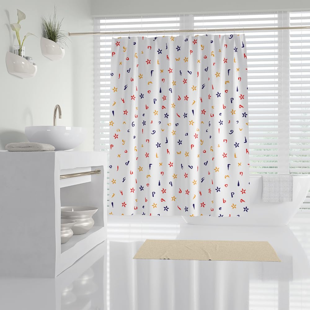 Cortina de Ducha Amarillo Azul Impresión Cortina Ducha Antimoho Impermeable Lavable Poliéster Tela con 12 Ganchos Bañera Cortinas de Baño para Familiar Dormitorio Hotel(180x220cm)