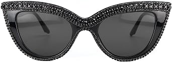 Cat Eye Sunglasses Bling Rhinestones Crystal Black Plastic Frame Eyewear