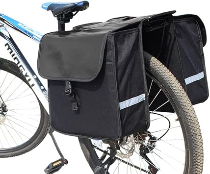 Bicycle Back Pannier Bags Bike Rear Seat Bag Cycling Rack Grocery Pannier Road Moutain Bike Storage Bag Black Flap cover with Pu coating