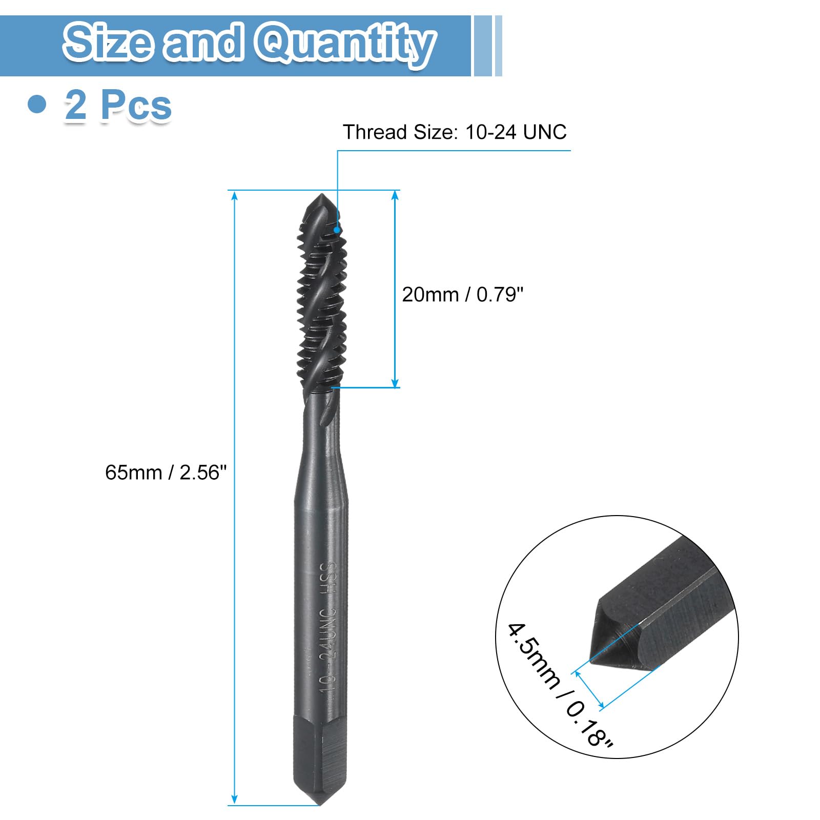 uxcell 2pcs Spiral Flute Thread Taps 10-24 UNC H2 Machine Threading Tap Bit, Nitrided Coated Screw Tapping Repair Tool, M2 High-Speed Steel (HSS6542)