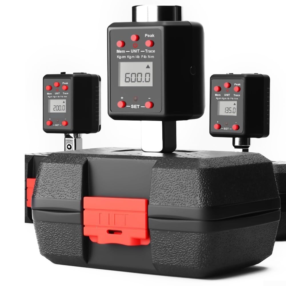Robuster digitaler Drehmomentadapter, 1/4 3/8 1/2 3/4 Zoll Drehmomentbereich 0 3 bis 6600 Nm, Dual-Unit Display Ft Lb und Nm, akustische Warnungen, LED-Anzeigen und energiesparende automatische