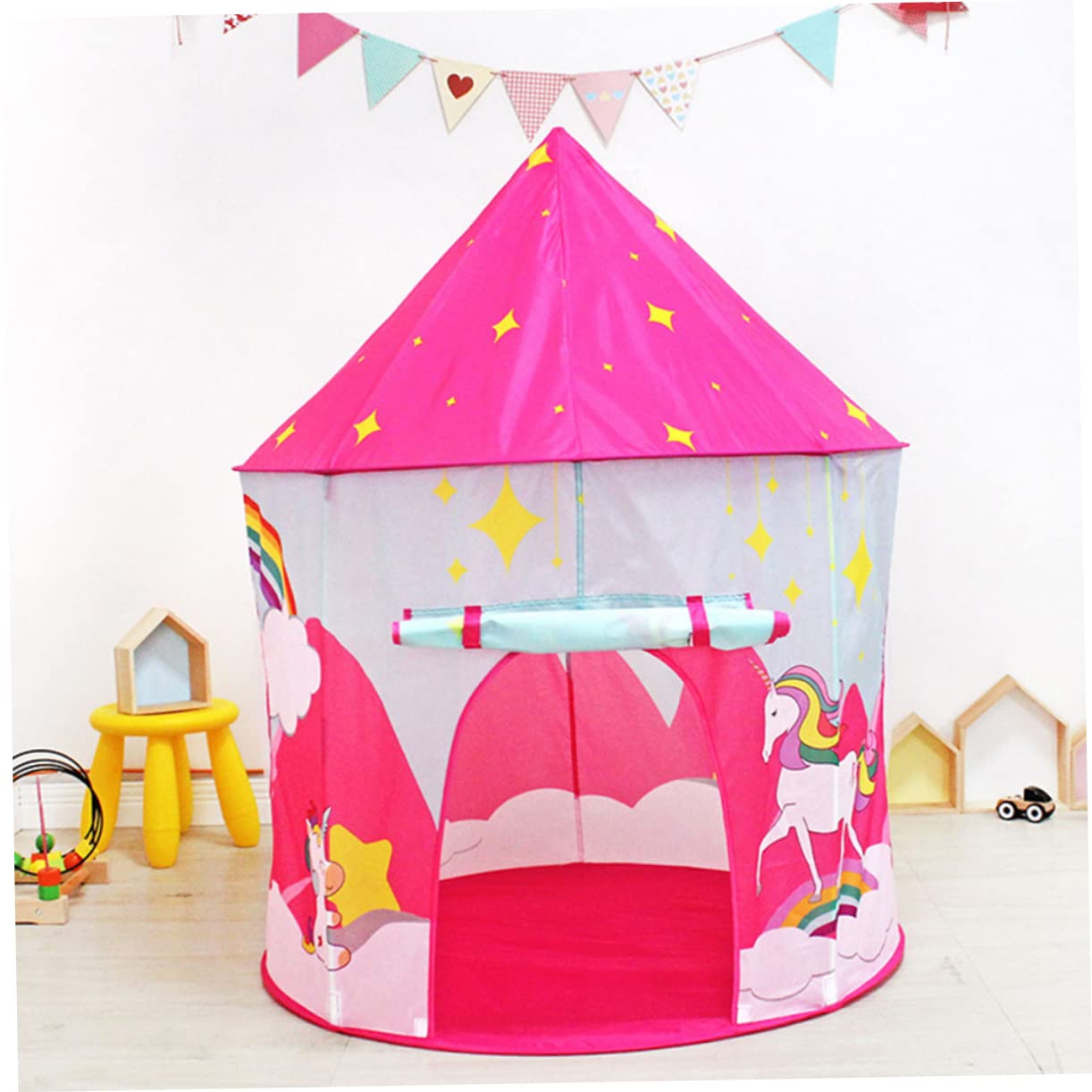 minkissy Casetta da Gioco Pieghevole Portatile Rosa per Bambini, Riparo Gioco con Finestre per Interni, Materiale Traspirante Lavabile, Facile da Montare, Spazio Sufficiente per Dormire