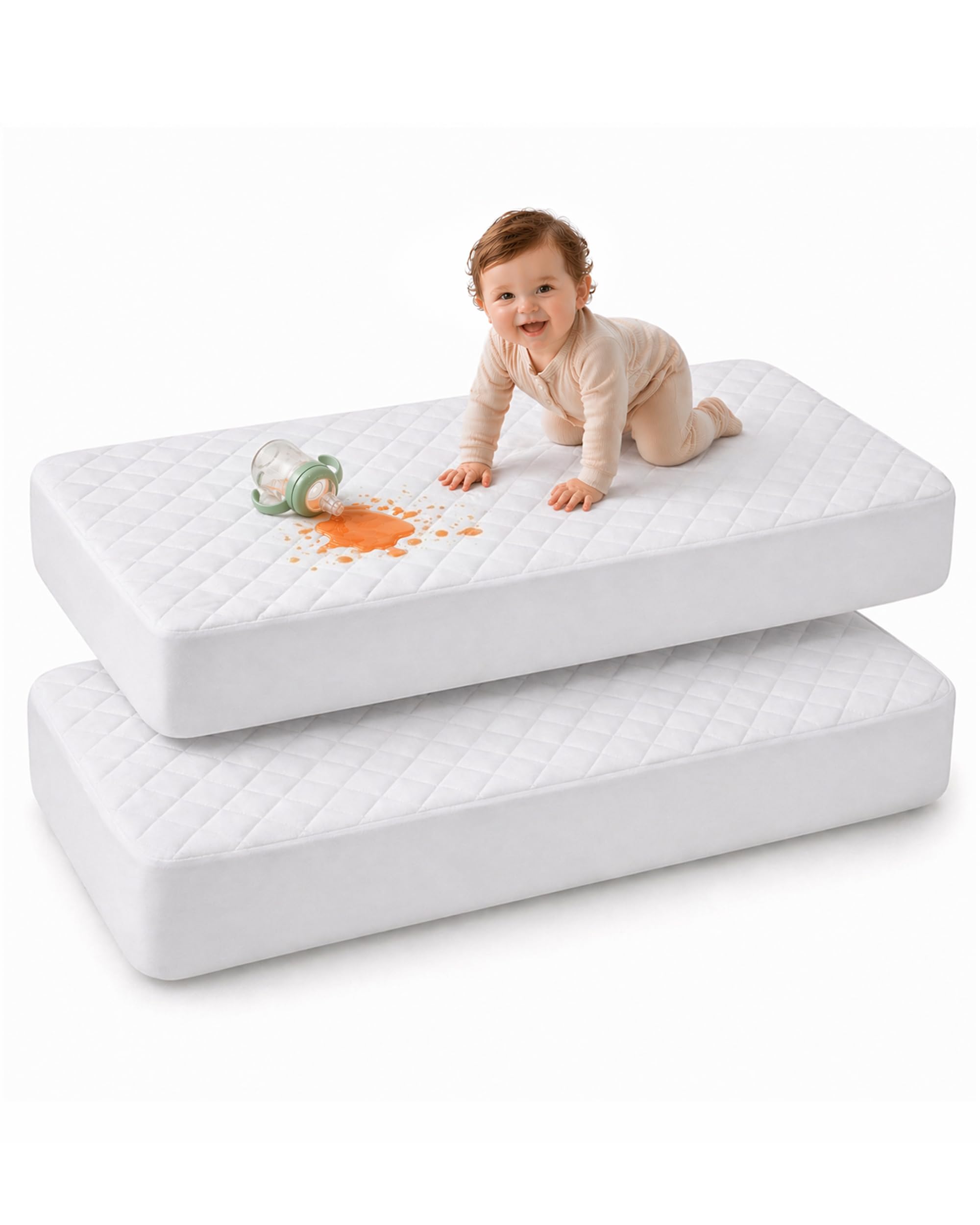 Utopia Bedding Waterproof Crib Fitted Mattress Protector (Pack of 2) - Toddler and Baby Crib Mattress Pad Cover - Soft and Breathable with 7 Inches Deep Skirt (White, 28" x 52")