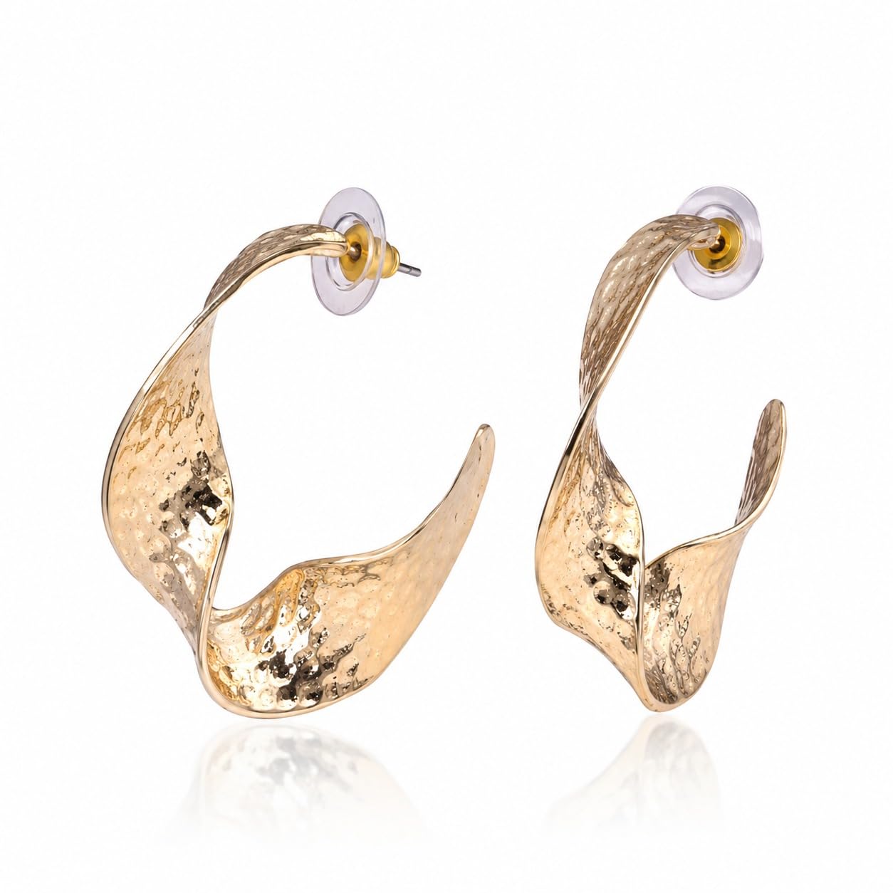 Gold Tone Abstract Metal Hoop Earrings for Women | Sculptural Statement Earrings For Girls |Women Contemporary Fashion Earrings-image-4