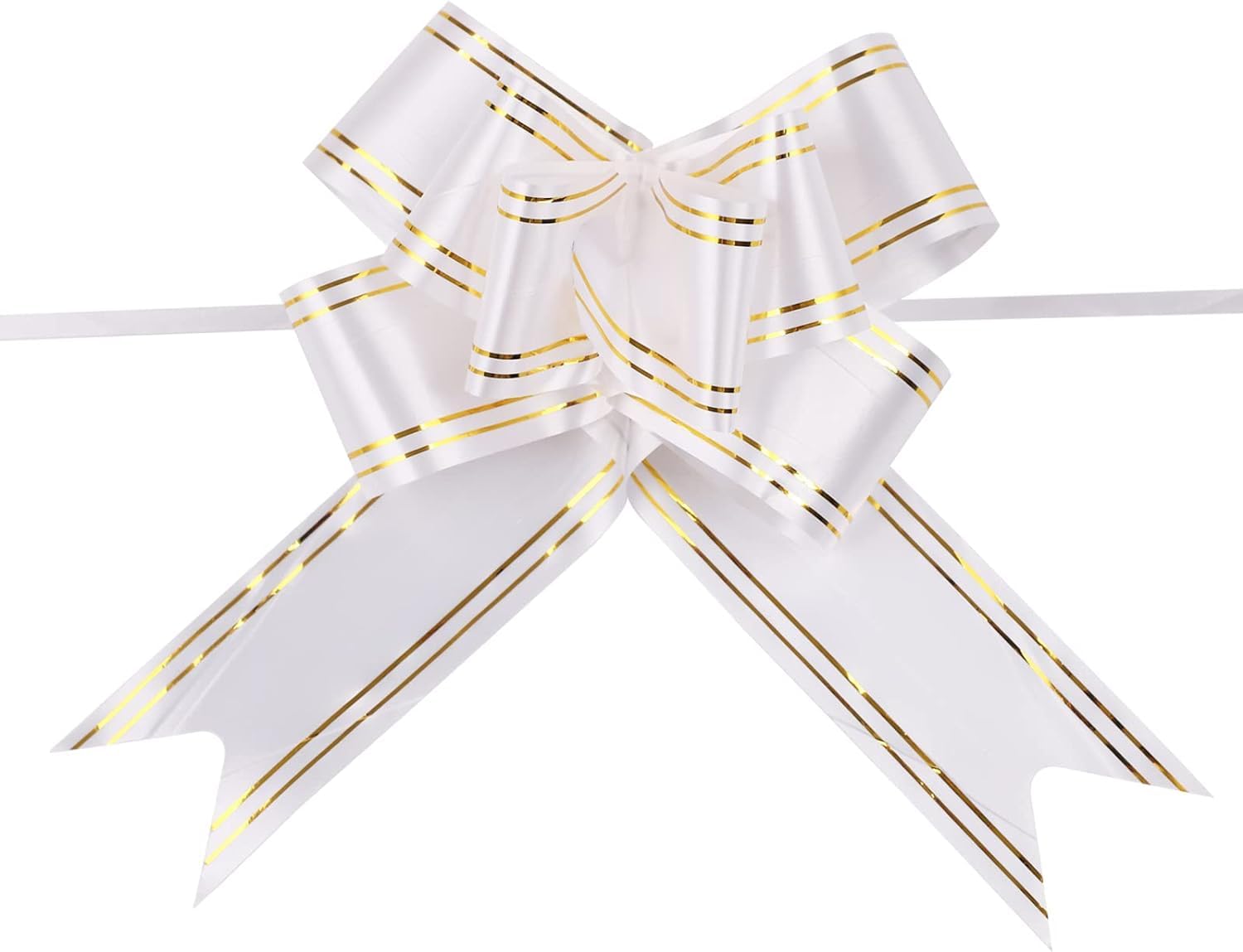 3A FEATURETAIL 40MM Large Pull Bow Flower Ribbon with Golden Lining, Gift Wrapping, Packing, Decoration (10pc Pack, White Color)