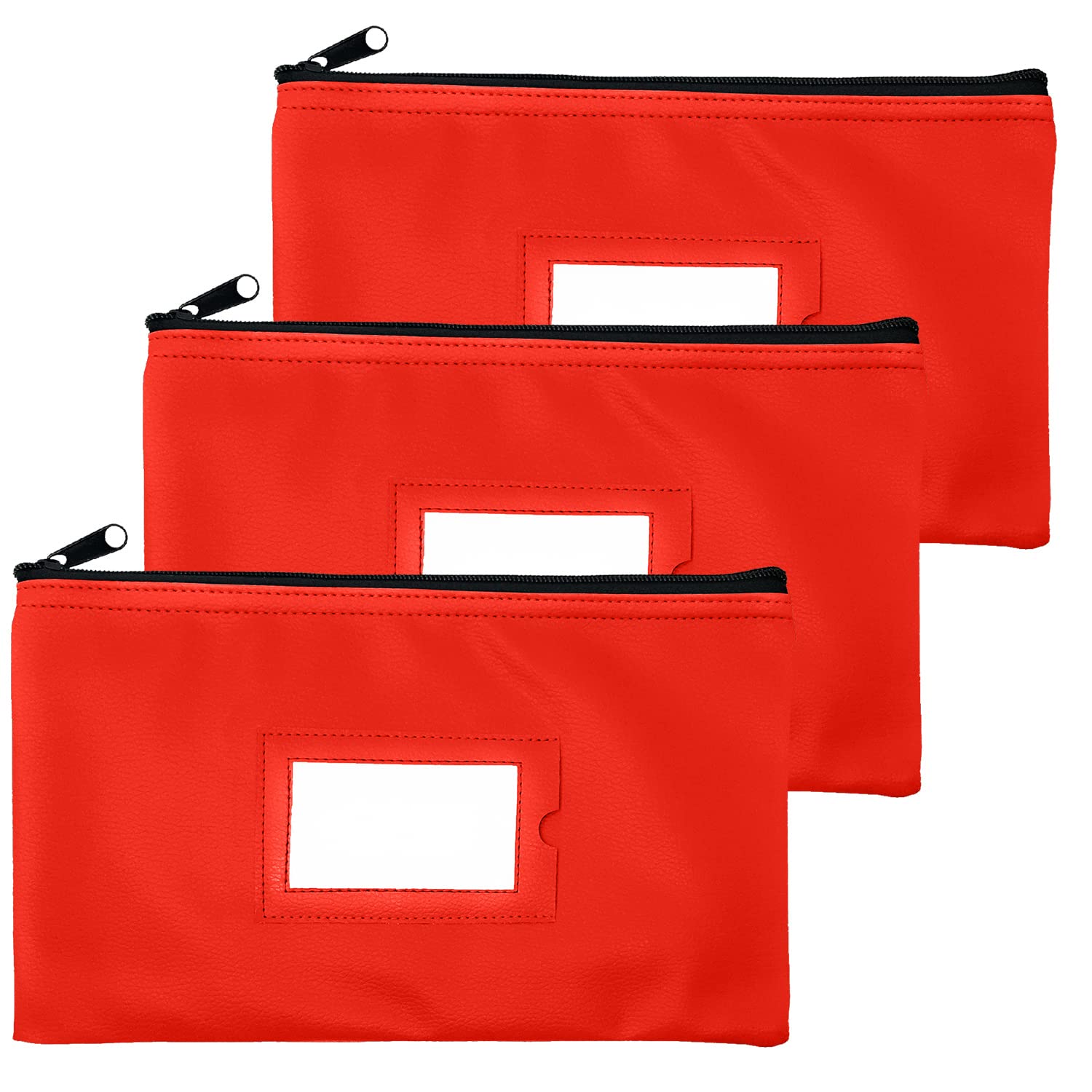 GIDABRAND Money Bank Deposit Bag with Zipper | 11x6 inch | Red | Durable Leatherette Money Cash Coin Check Wallet Pouch for Men & Women with Framed ID