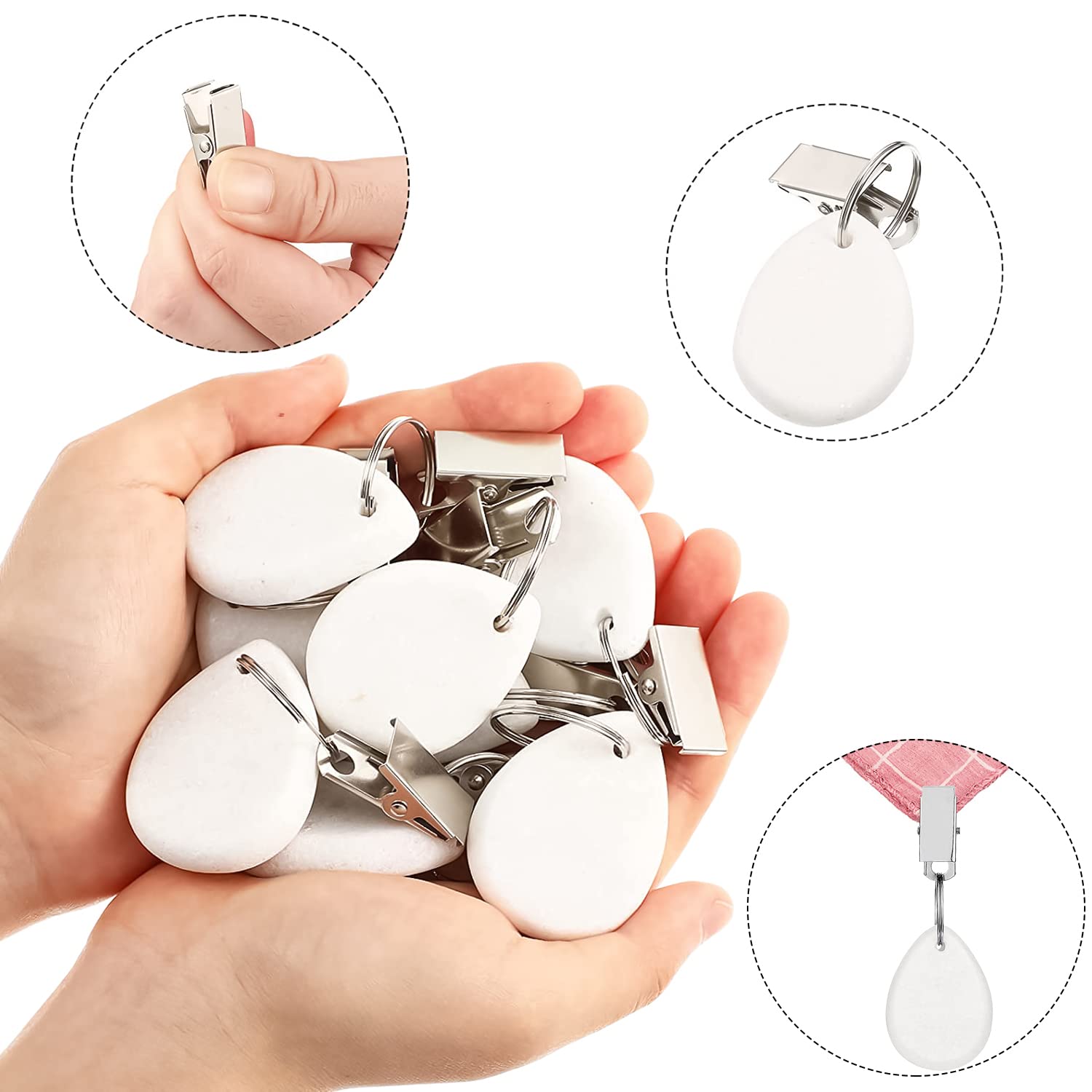 Royouzi 8 Stück Tischdeckenbeschwerer Naturstein - Marmor Gewichte Mit Federklammern