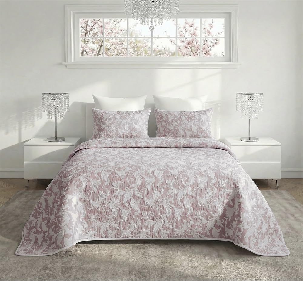 Karma - Colcha jacquard de verano y primavera (rosa antiguo, 1 plaza y 1/2)