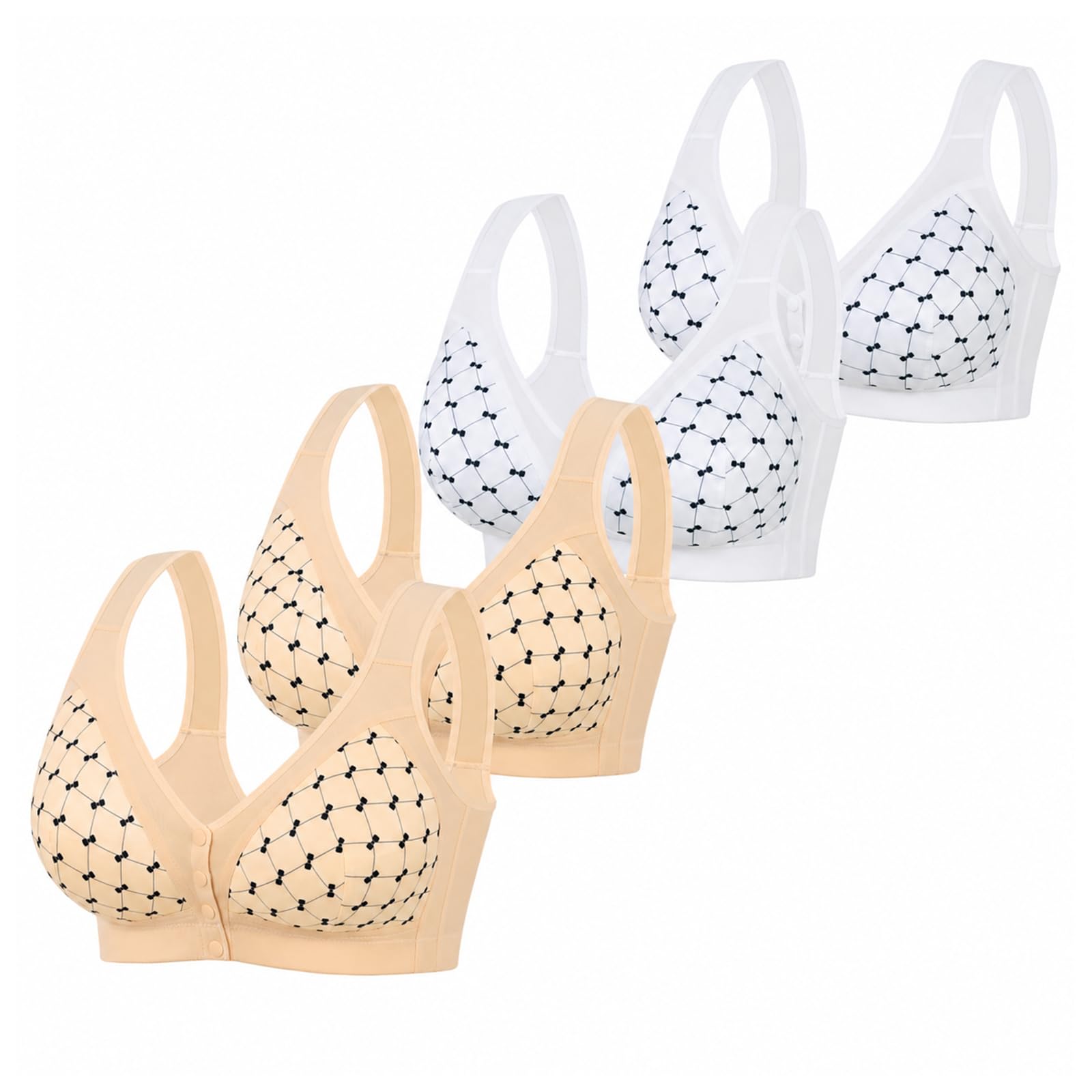 Práctico Juego De 4 Ropa Interior Mujer Sujetador Cierre Delantero Top Lactancia Algodon Sujetadores Sin Aros Comodos Reductores Talla Grande Postoperatorio Pecho