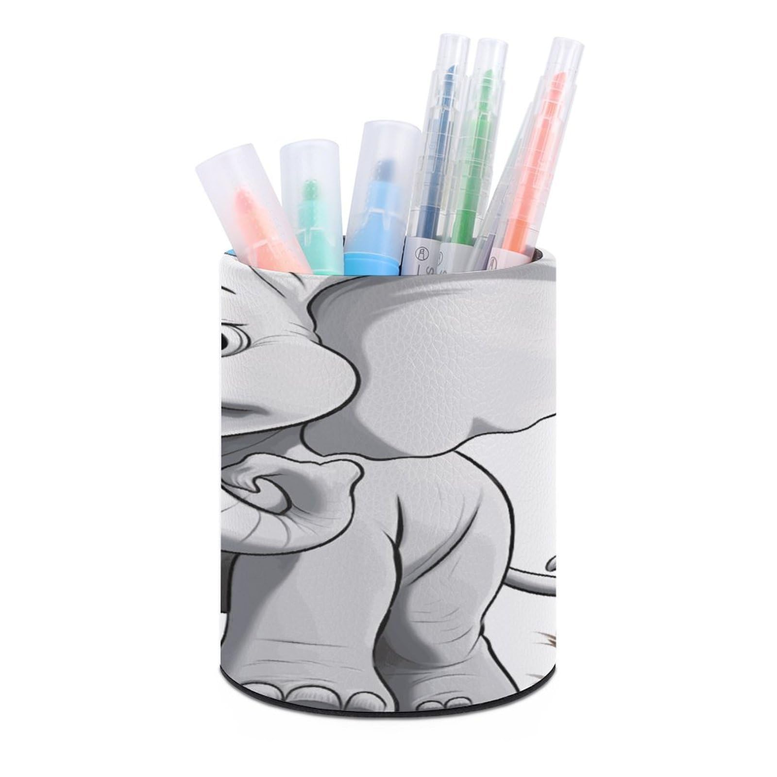 LDGSUPH White Elephant Round Pen Holder Leather Pen Cup Pencil Cup Pen Organizer Pencil Holder for Desk Organizer Pencil Organizers Makeup Brush Holders for Home Office Gift