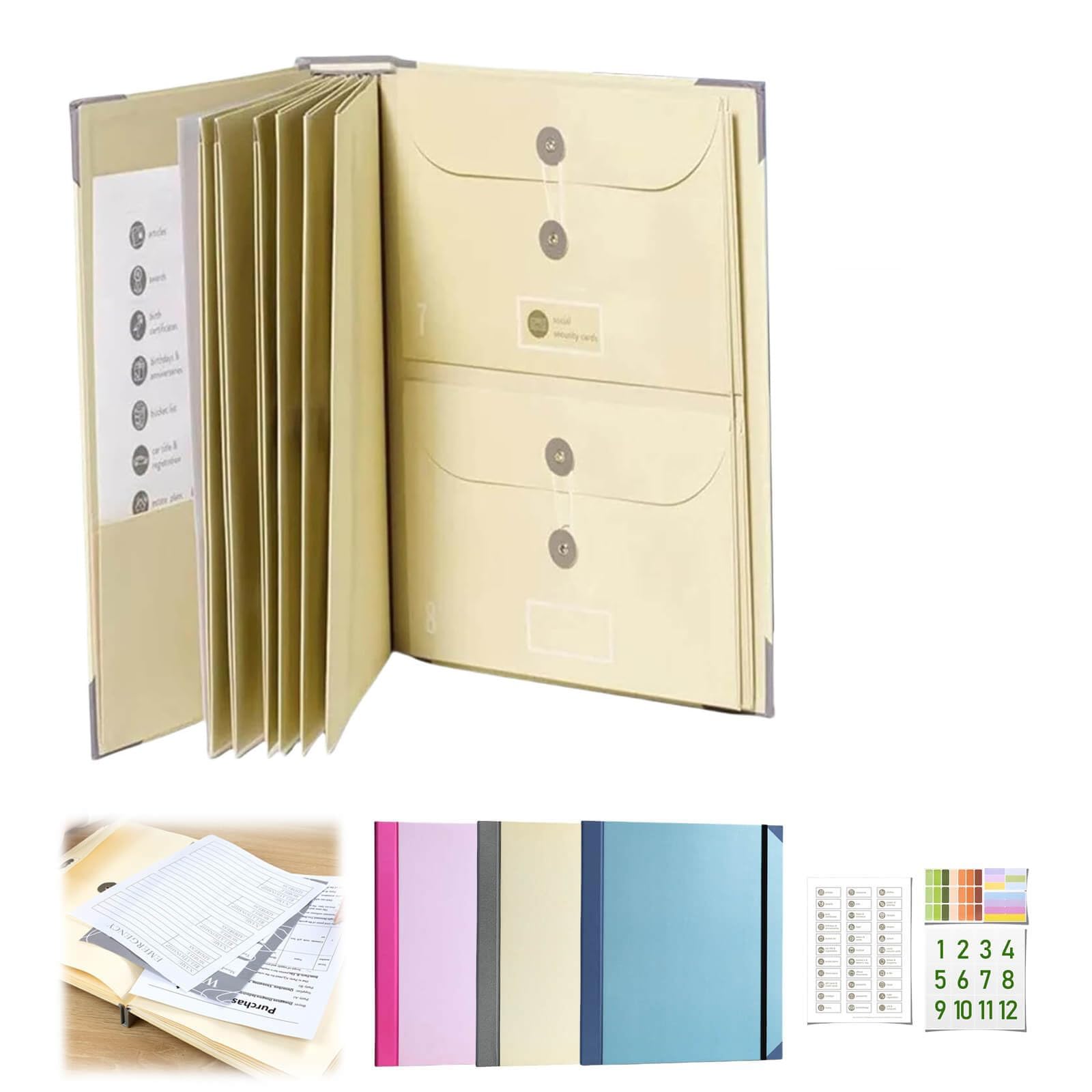 in Case I Die Binder, Life Book Document Organizer, Expanding File Folder with Pockets, Portable Folio for Birth Certificates, Passports, Important Papers Home Office School (Beige, One Size)