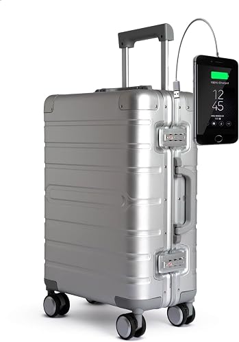 TOKYOTO Valise Cabine Aluminium Argentée avec USB Rigide …