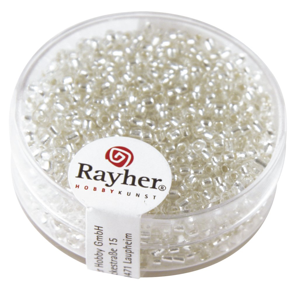 RAYHER Hobby Rayher 1406422 Seed Beads 2 mm Diameter with Silver Insert Small Silver