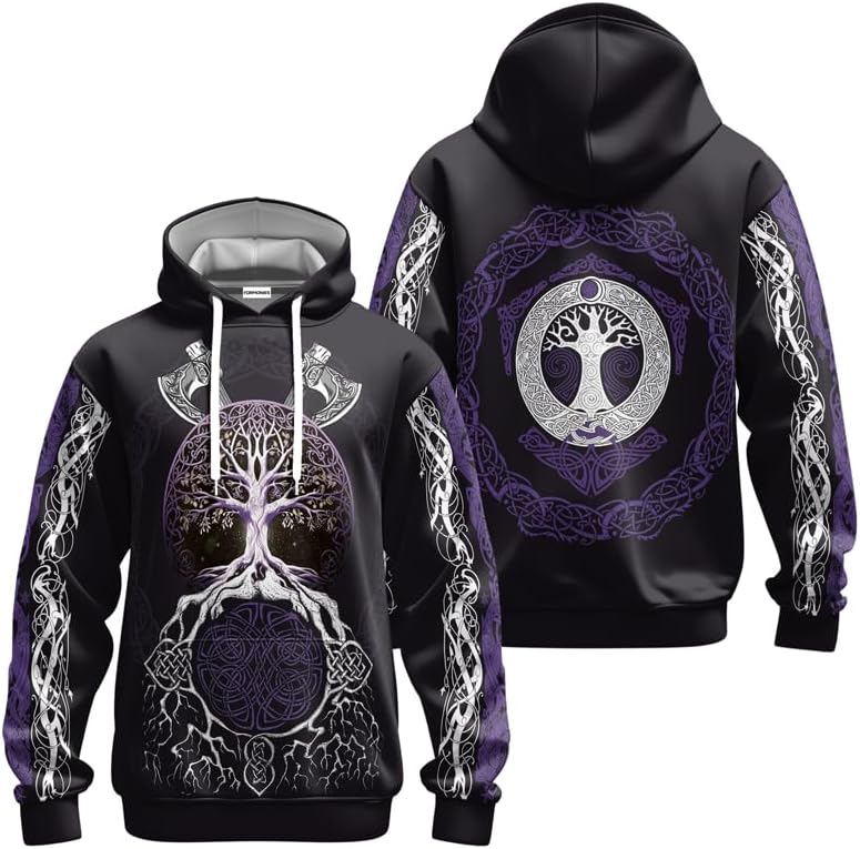 Viking Men's Hooded Collar Drawstring Hoodie Graphic Print Oversized Pullover Shirts with Pocket