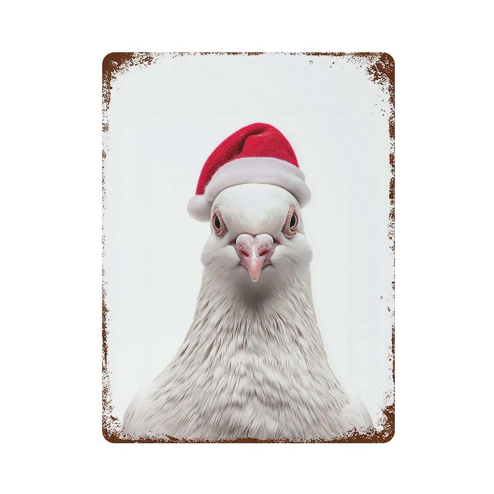 Pigeon Wearing A Santa Hat Rusty Metal Tin Sign 15.7"x11.8", for Basement, Hobby Room And Garage Decor, Retro Wall Decor