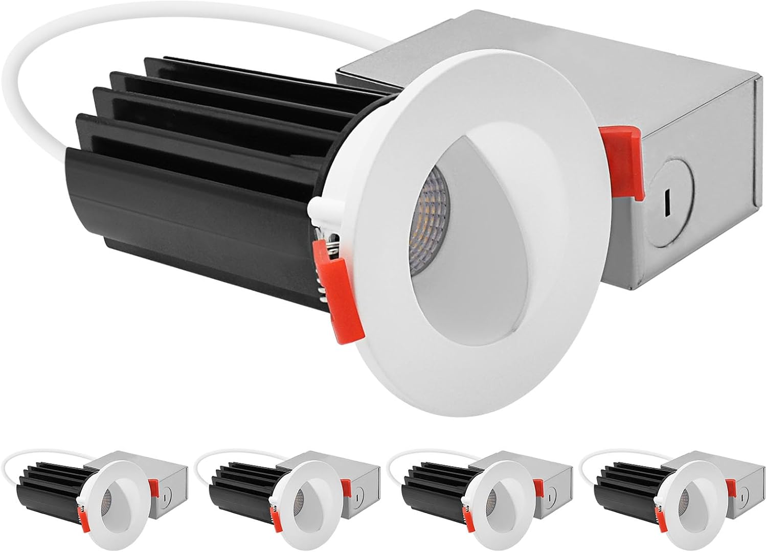 LUXRITE 2 Inch LED Recessed Lighting, Deep Regressed Canless Spotlight, Round White & Wall Washer Interchangeable Trim, 5CCT 2700K-5000K, 1000LM, 15W, High Output, Dimmable, Wet Rated (4 Pack)