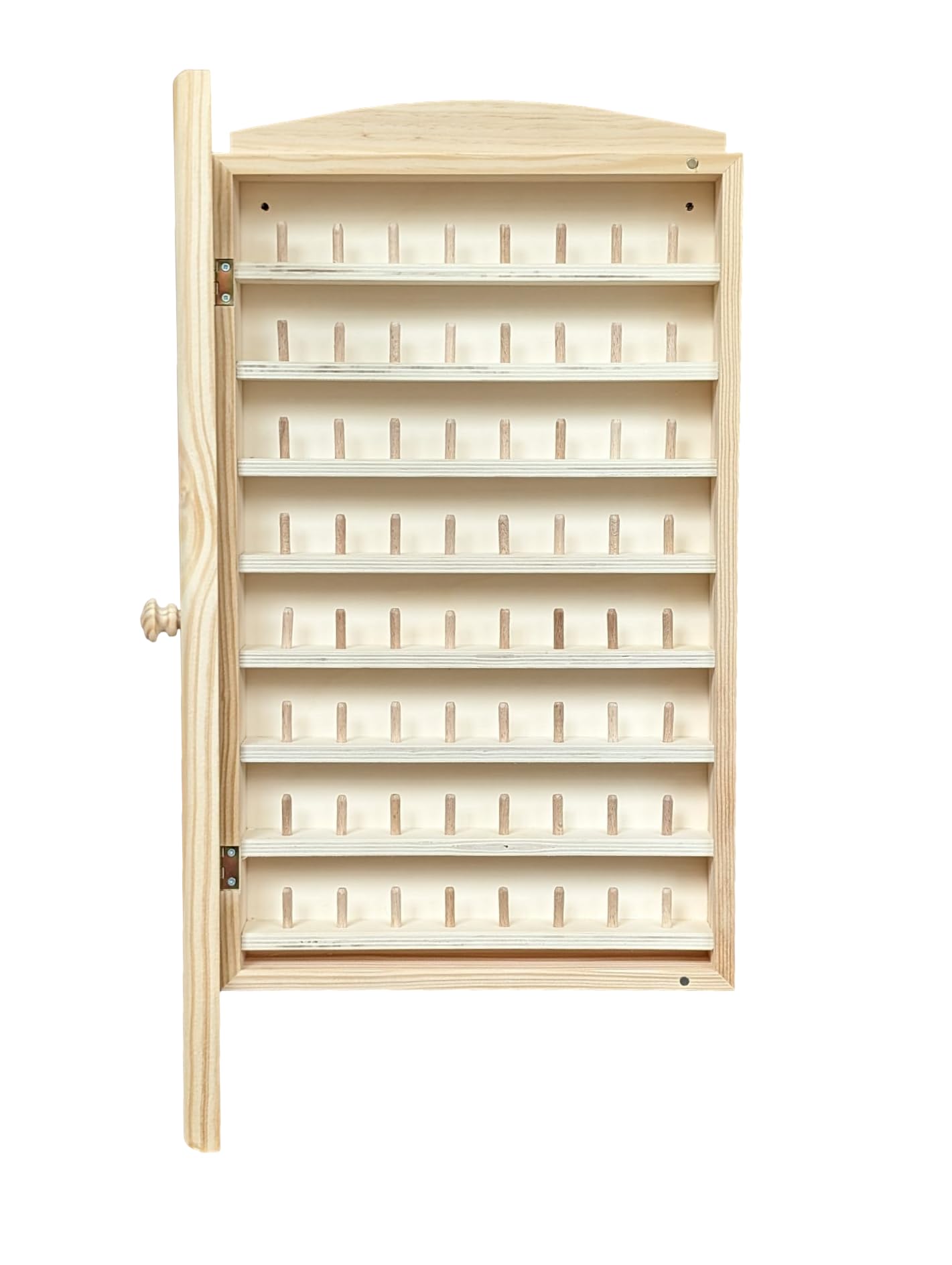 Grande vitrine pour collection de dés à coudre Dimensions : 30 x 6,5 x 54 cm. Etagères : 28 x 3 x 4,5 cm