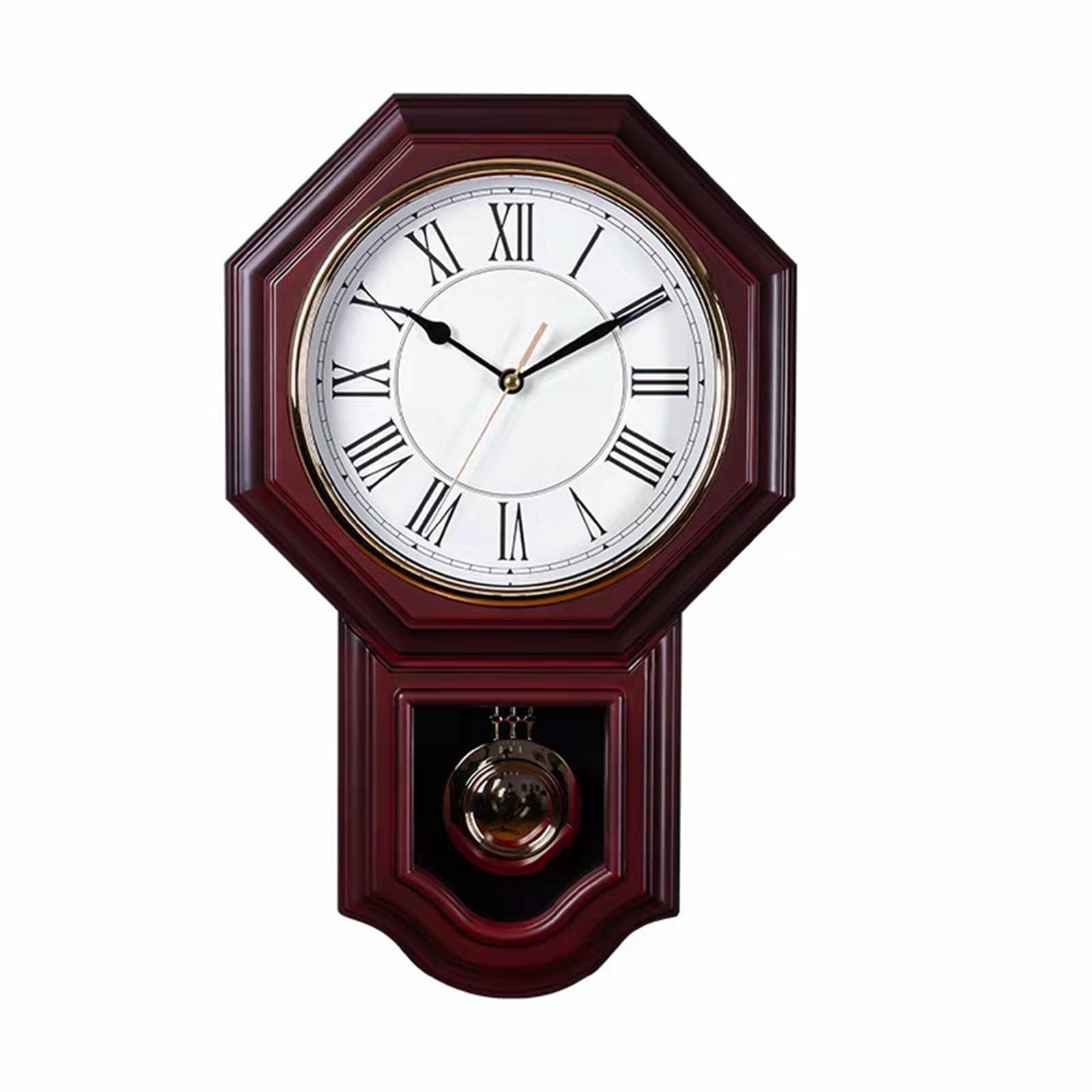 Zegar ścienny ośmiokątny vintage wahadłowy dzwonek nocna cisza kontrola rzymska cyferblat klasyczny retro dekoracyjny zegar do salonu gabinetu biura parapetówka prezent