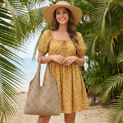 Image of XZQTIVE Crochet Tote Bag for Women Mesh Beach bag for Summer Vacation Aesthetic Hobo Knit Shoulder Bag