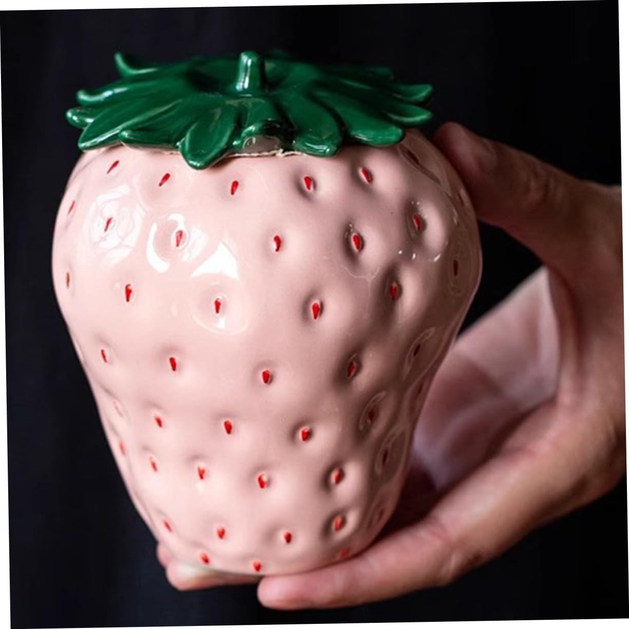 VALICLUD Tarro Decorativo de Fresa de Cerámica Rosa 800ml para Té | Recipiente para Hojas Sueltas y Dulces, Acabado de Sobremesa, Obsequio de Inauguración
