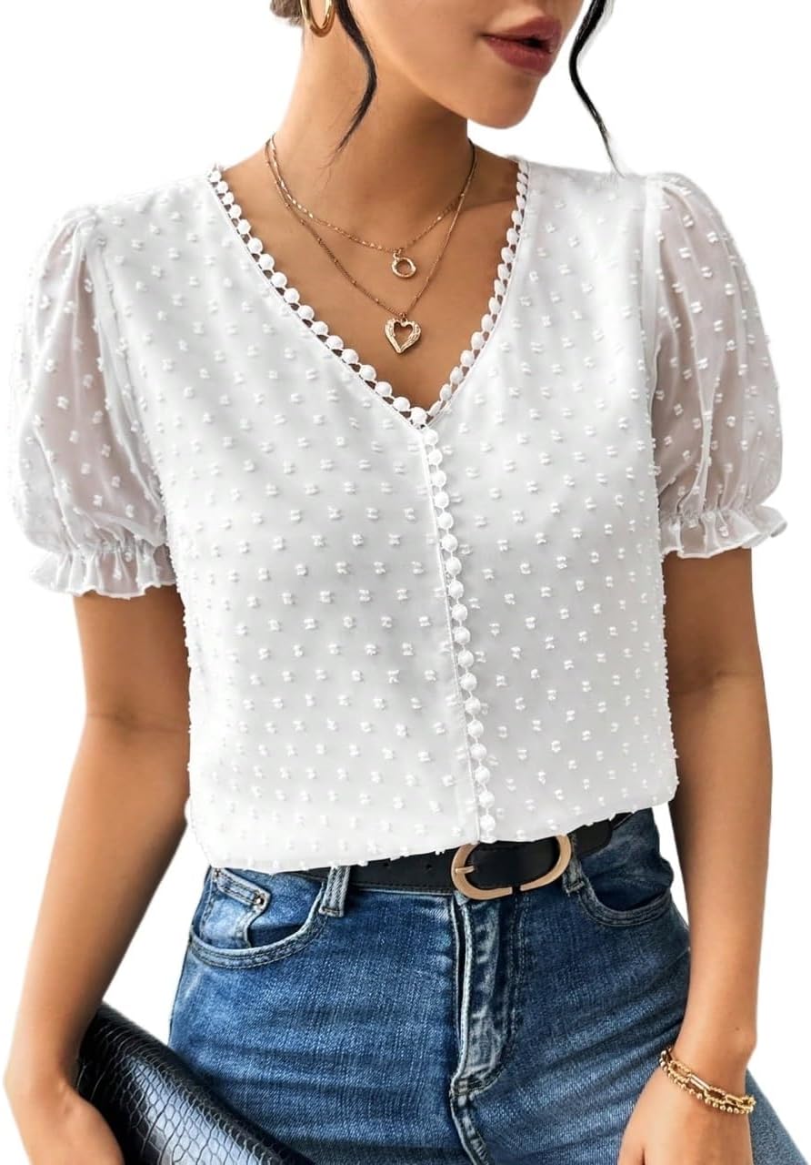 Women's Classic-Fit Shirt V-Neck Blouse,Short Sleeve Tops