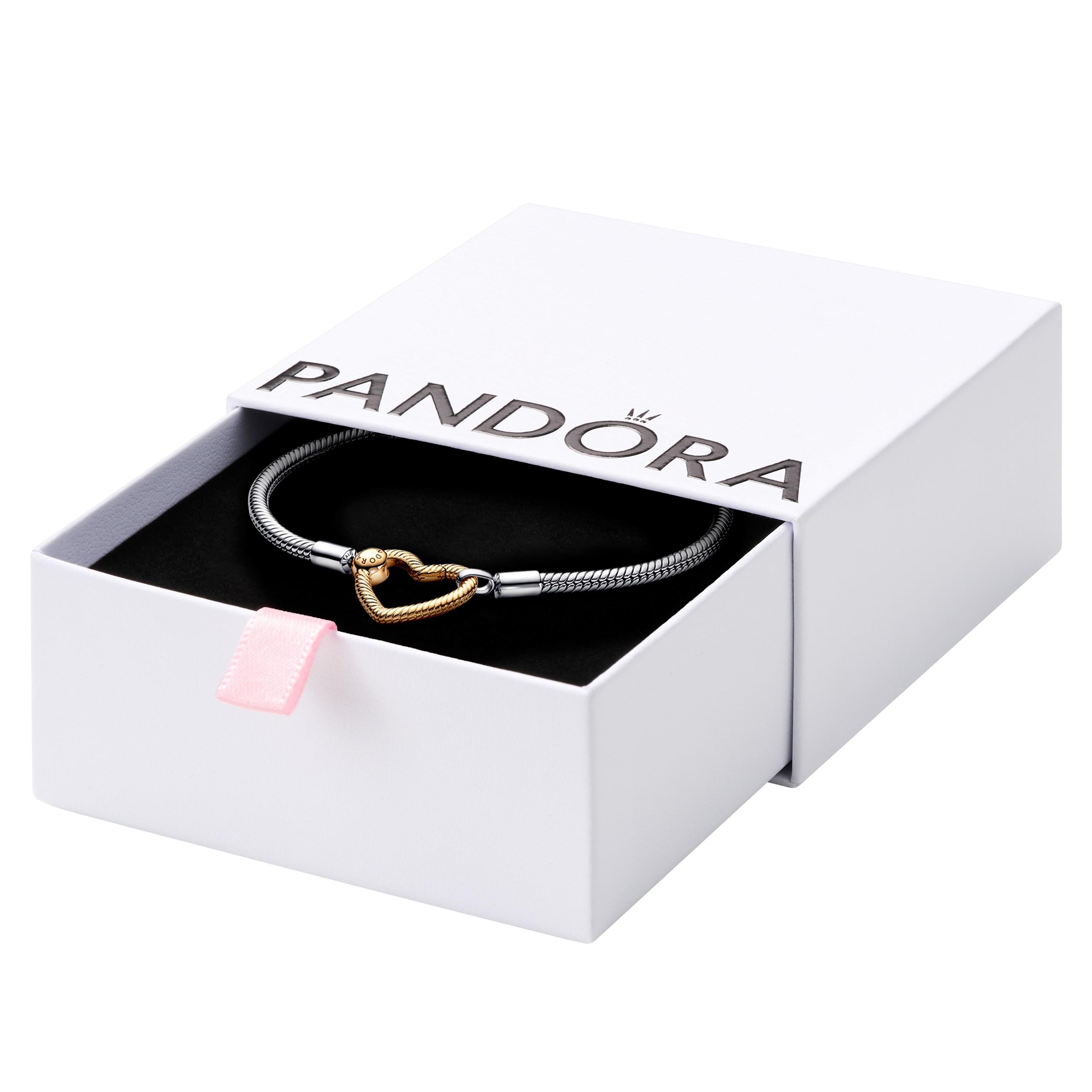 PANDORAMoments Heart Closure Snake Chain Bracelet - Compatible Moments Charms - Gift for Her - Sterling Silver Shine with Cubic Zirconia - With Gift Box