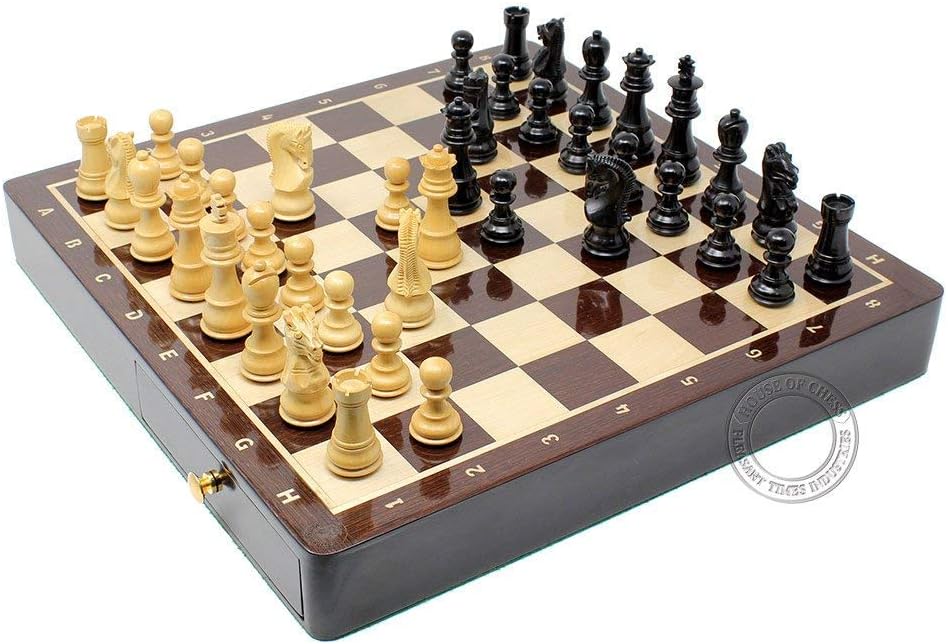 House of Chess - Ebony Wood/Boxwood Chess Set Pieces Galaxy Staunton 3" (76 mm) with 15" x 15" Wenge Wood Board + 2 Extra Queens, 4 Extra Knights & 2 Extra Pawns
