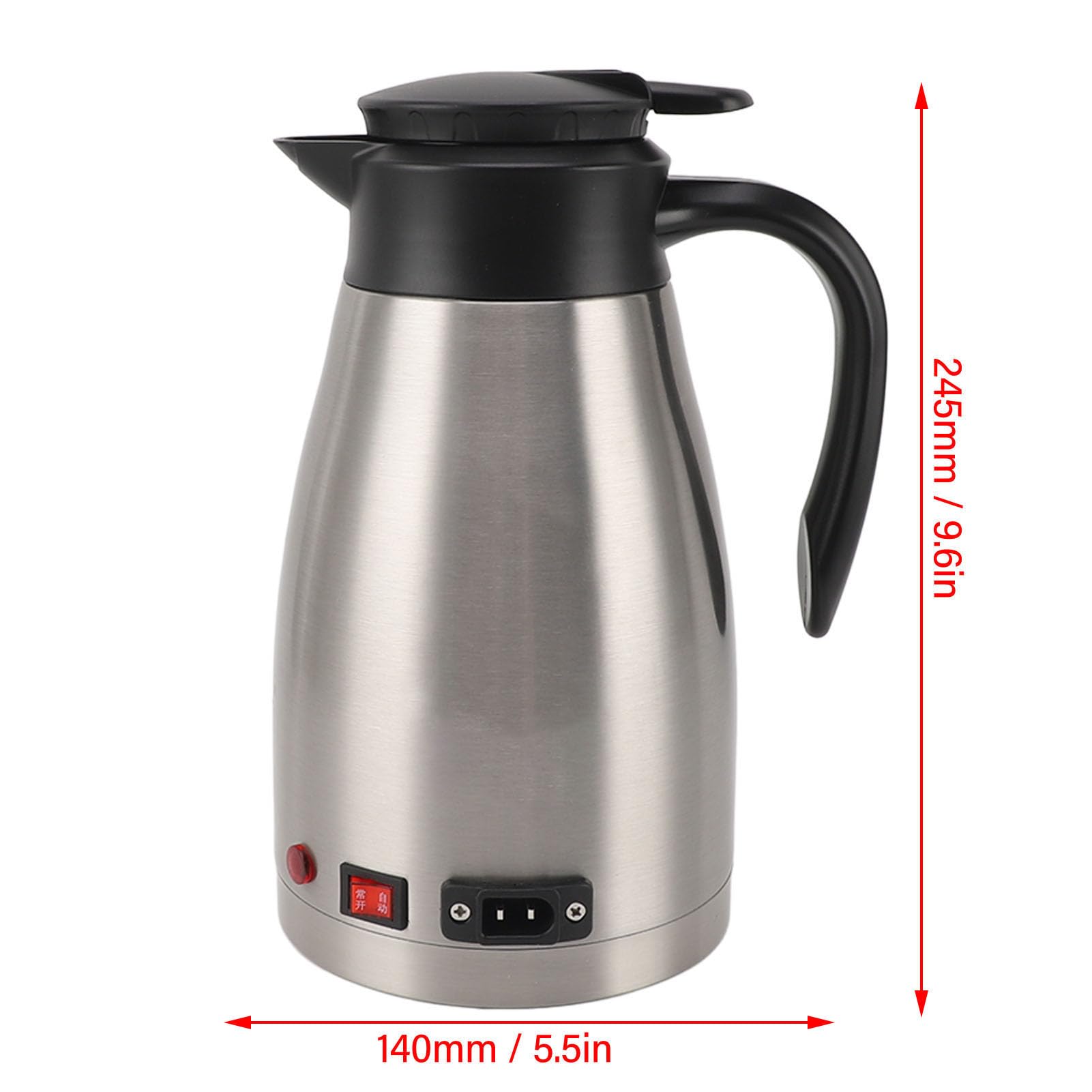 Aramox Hervidor de Agua para Automóvil Eléctrico de 12 V, Calentador de Agua para Automóvil Eléctrico de Acero Inoxidable, 1300 Ml, Aislamiento de Doble Pared de 208 a 212 F, Calentamiento Rápido para