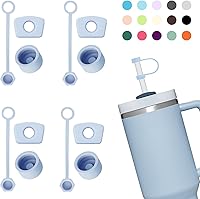 Vista 1 de Silicone Spill Stopper Set Compatible with Stanley Cup 2.0 30oz & 40oz with Straw Cover, Set of 4 Azul-cielo