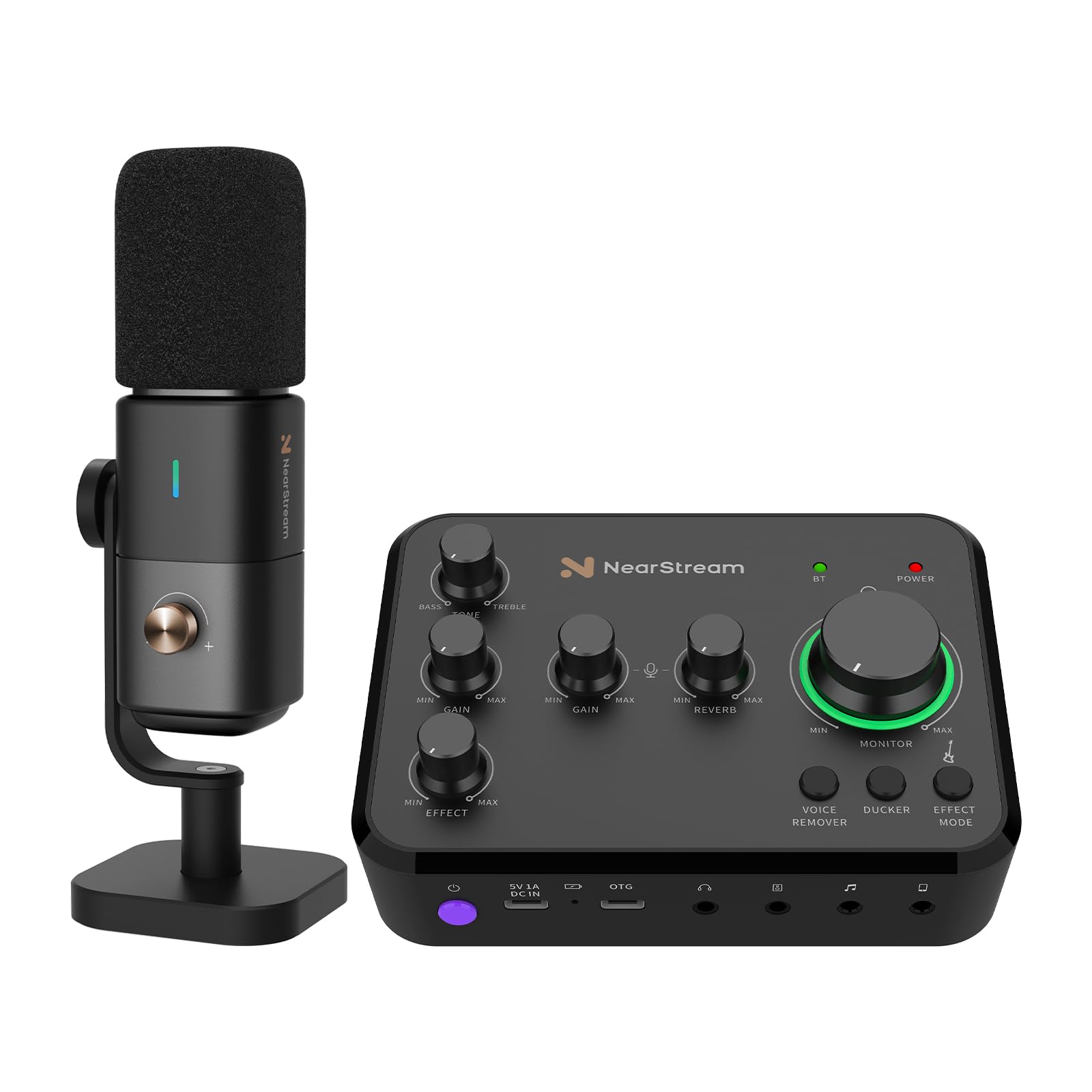 NearStream Podcast Equipment Bundle, XLR/USB Dynamic Microphone with Deskstand and Audio Interface for Recording with Pro-preamp, 48V Phantom Power, Line & DI Inputs, for Live Streaming, Youtube, Podc