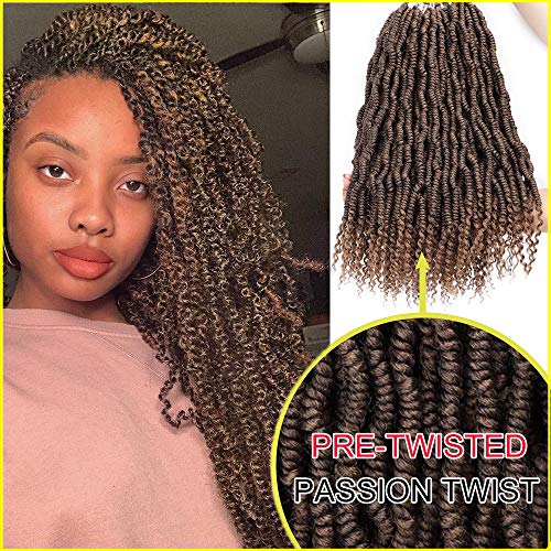 AISI BEAUTY Pre-Twisted Passion Twist Hair 4 Packs 24 Roots Pre-looped Passion Twist Braiding Hair Extensions Passion Twist Crochet Hair（18inch,1B/27#）