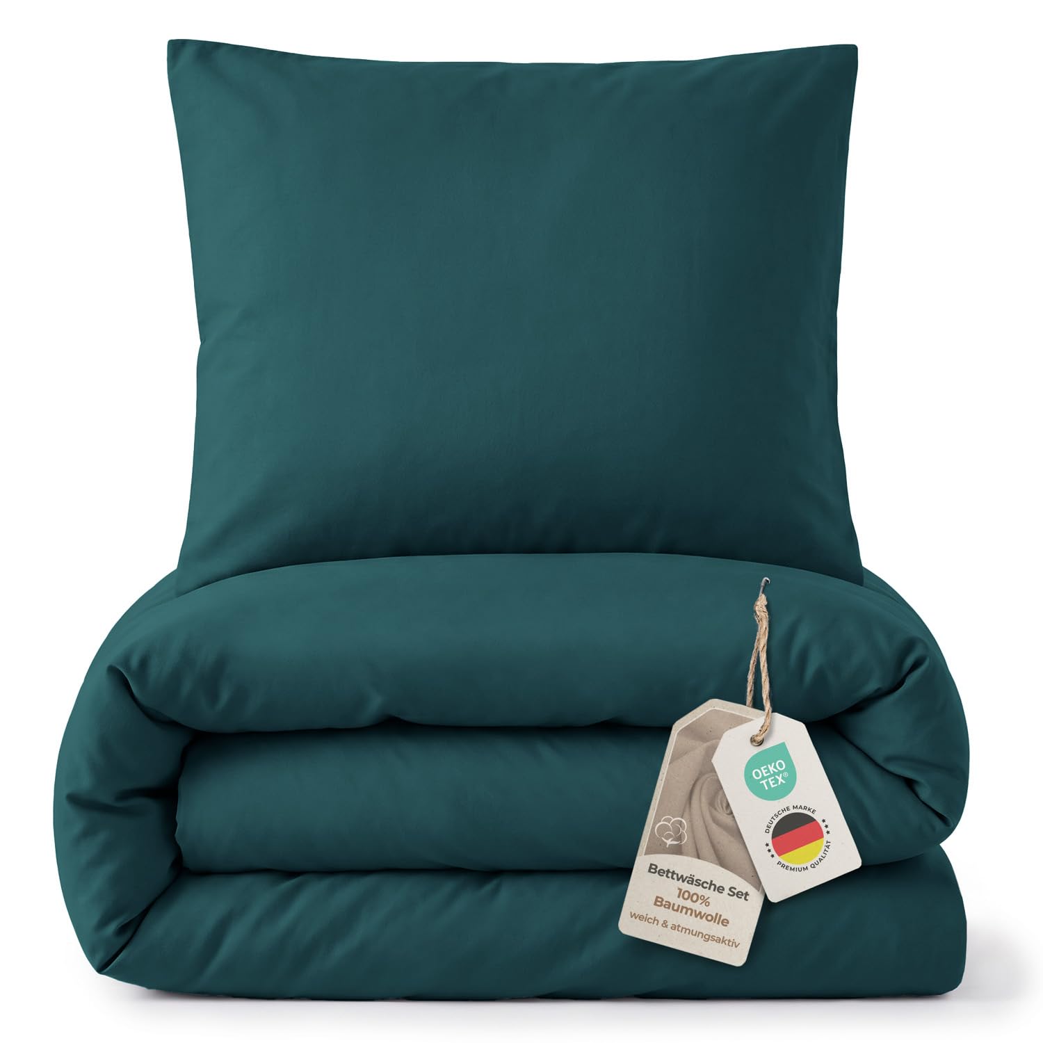 LAYNENBURG Premium SoftTouch Bettwäsche aus 100% Baumwolle & Oeko-TEX 100 | Bettwäsche-Set 135x200 + Kissenbezug 80x80 cm - extra weich, kuschelig, feiner als Flanell & Fein-Biber (dunkelgrün)