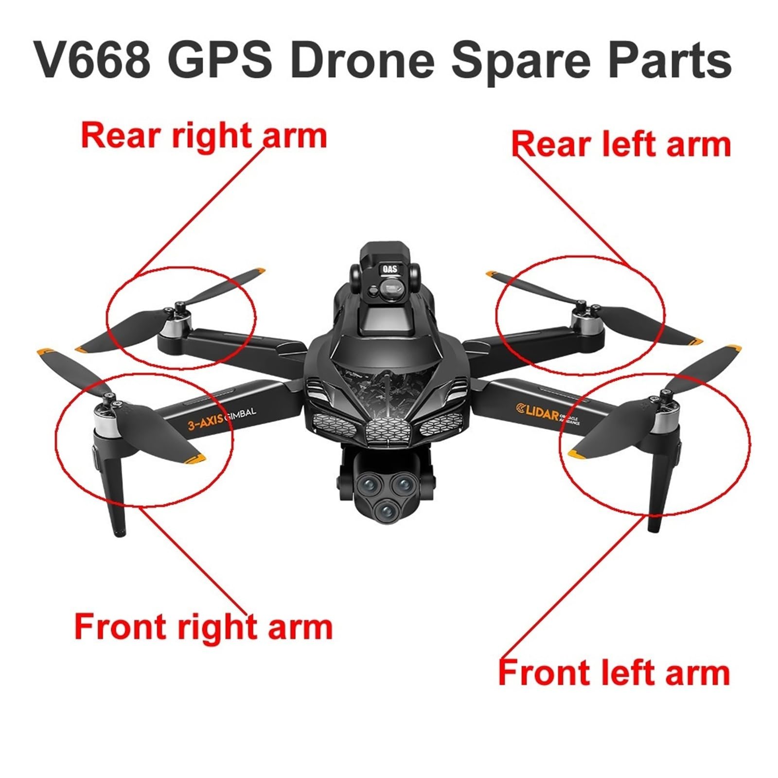 Pezzi di ricambio for drone pieghevole V668: braccio motore, elica, batteria e borsa